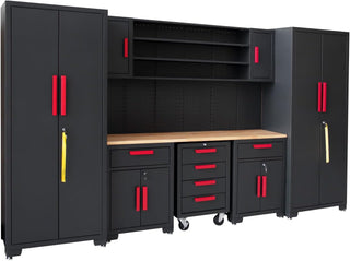 Garage Cabinet Combination（Black Base Red Handle）