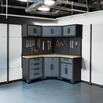 Corner Garage Cabinet Combination(Grey Black Handle)