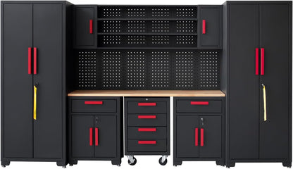Garage Cabinet Combination（Black Base Red Handle）