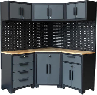 Corner Garage Cabinet Combination(Grey Black Handle)