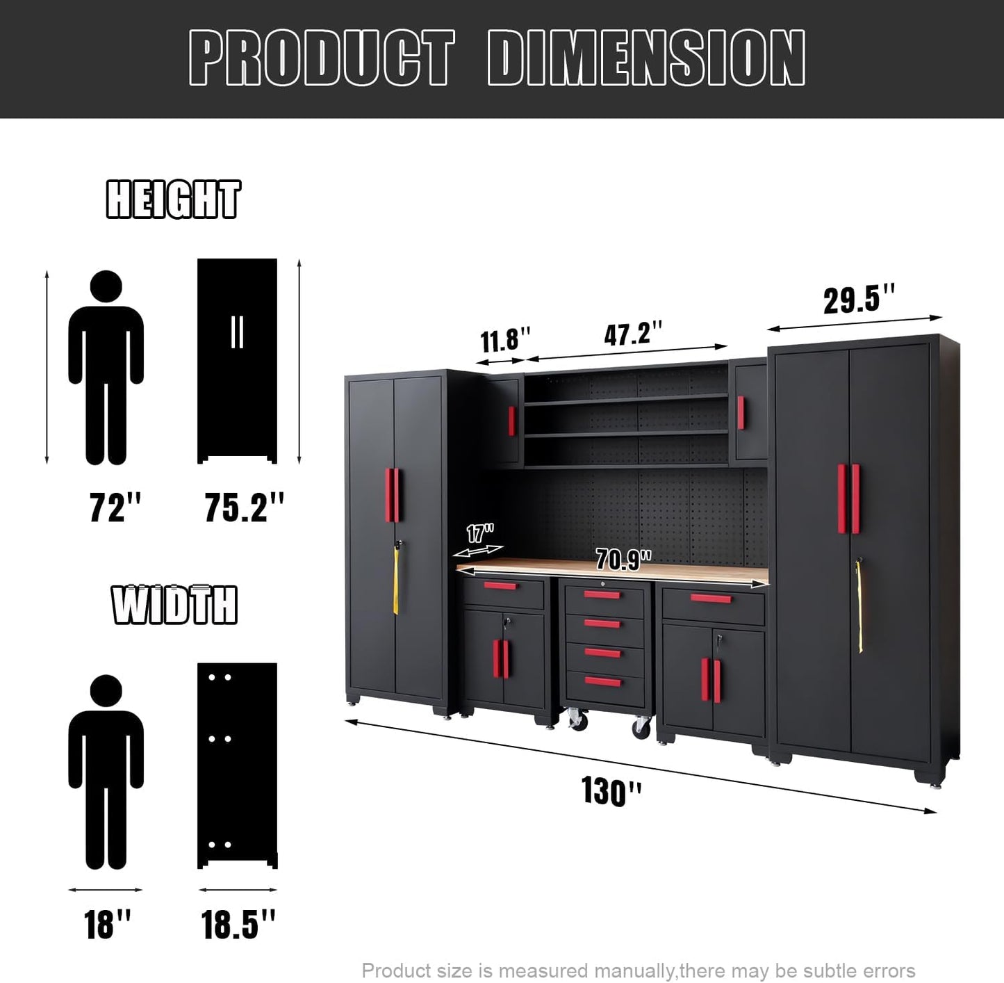 Garage Cabinet Combination（Black Base Red Handle）