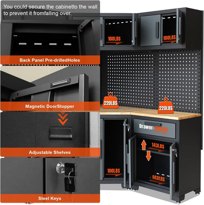Corner Garage Cabinet Combination(Grey Black Handle)