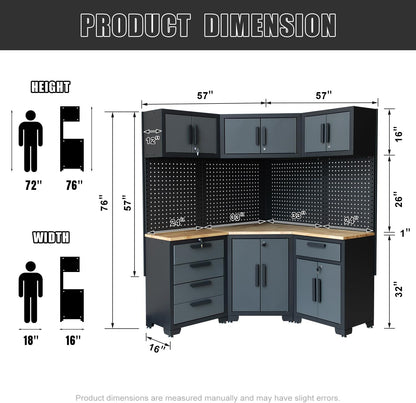 Corner Garage Cabinet Combination(Grey Black Handle)